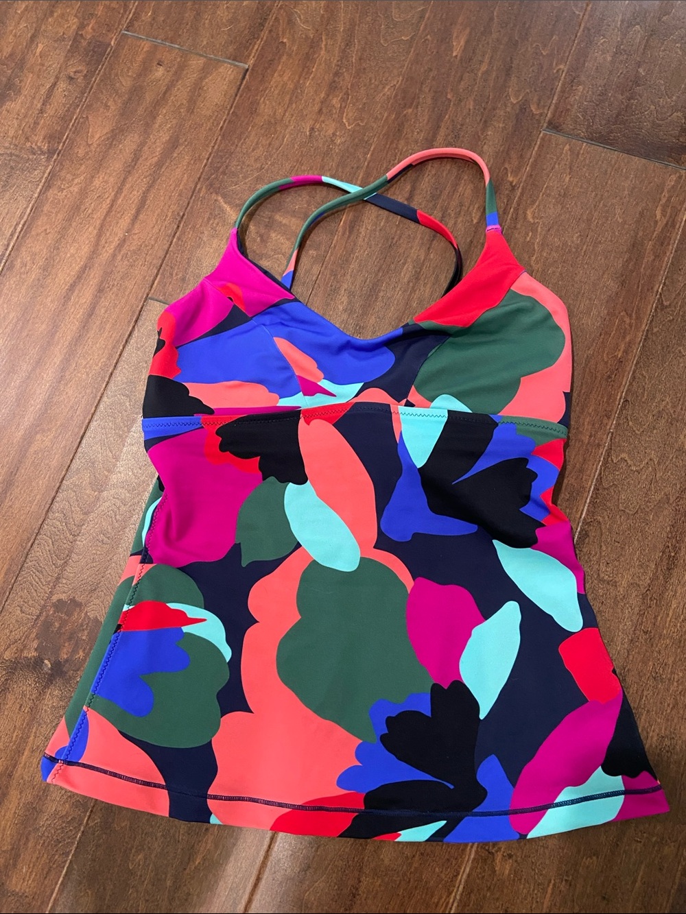 Athleta Multicolor Abstract Floral Tankini Top - Pink, Coral, Blue, Green, Black